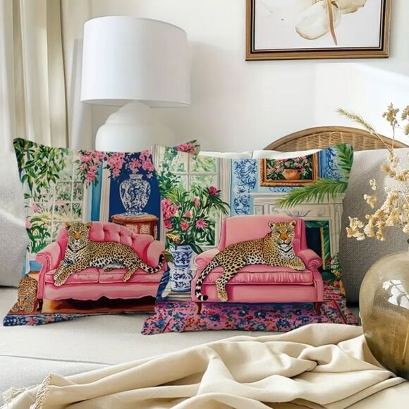 Leopard Print Decorative Linen Pillow Covers 4pc.Set - Picture 4 of 6